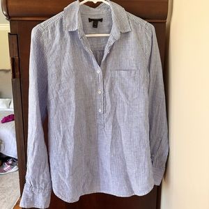 J crew. Size 2 100% linen blue white long sleeve shirt